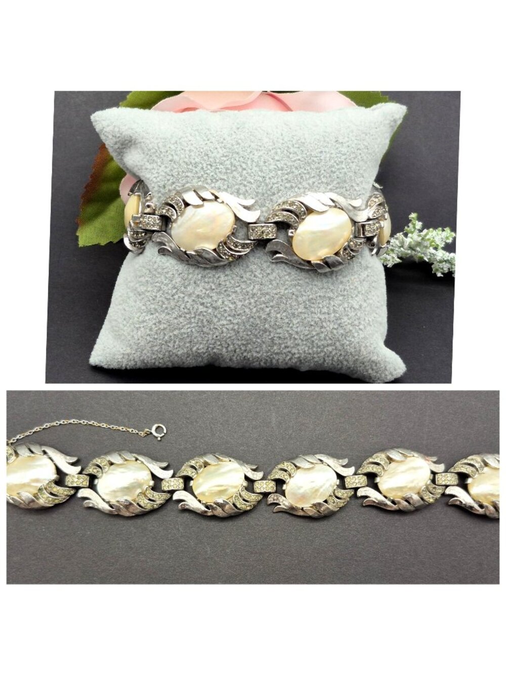Rare 50's Crown Trifari Fantasia Series Bracelet MOP Silver Tone Alfred Philippe